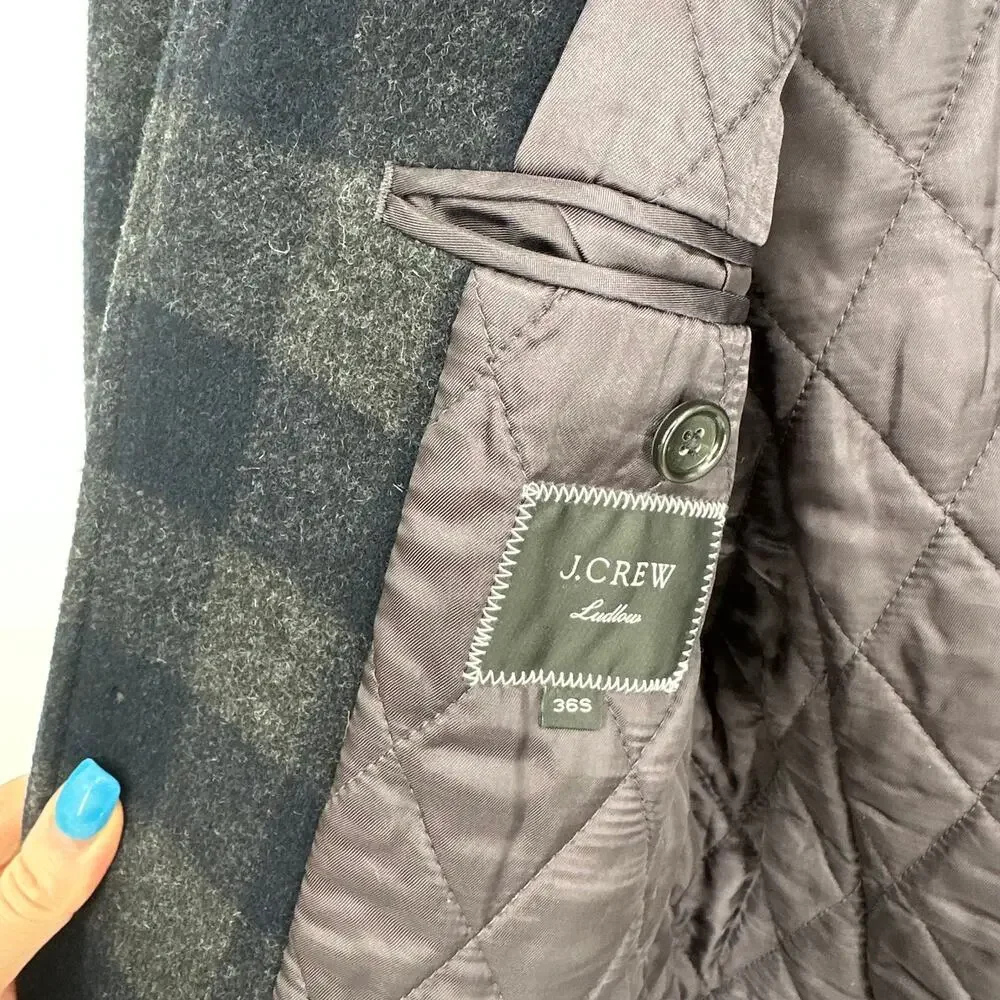 J. Crew Ludlow Topcoat Wool Blend Plaid Check Overcoat Jacket Quilted Coat, 36S